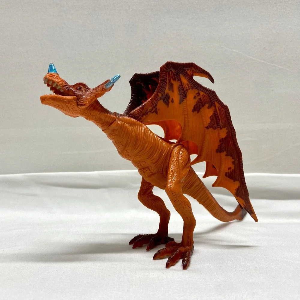 Vintage Papo Dragon Fantasy World D&D Action Figure Rare Orange Articulated 8